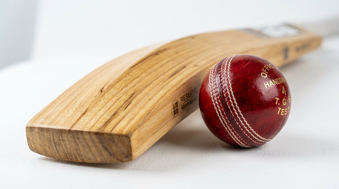A ball held against the edge of a bat to measure depth